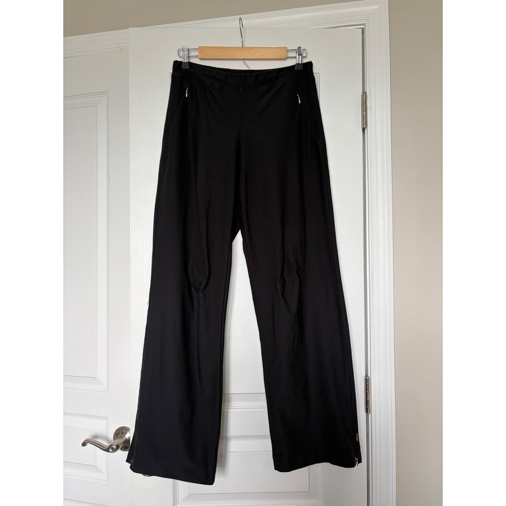 Lucy Womens Black Wide Leg Athletic Yoga Pants Zipper Pockets Small